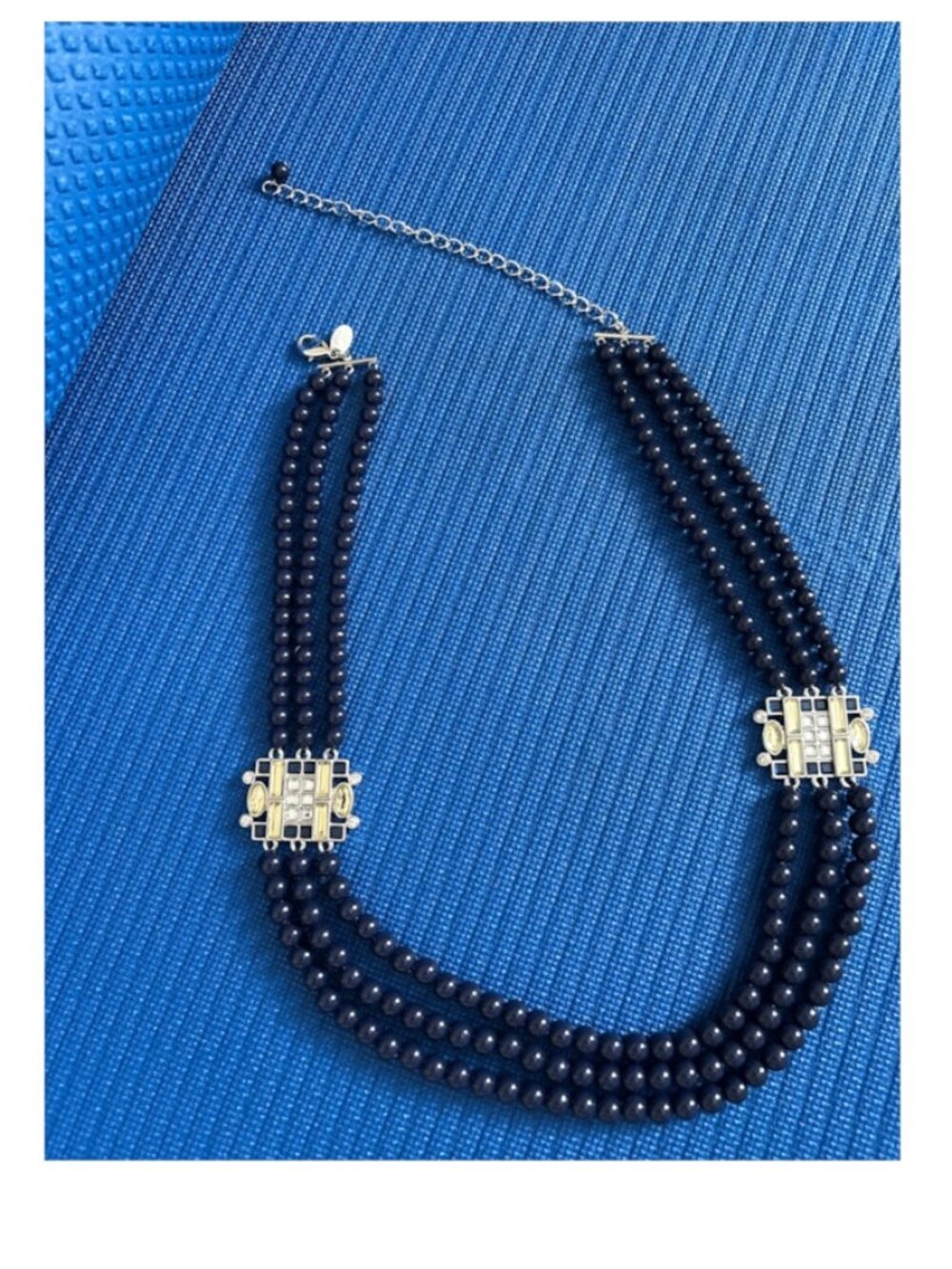 Lia Sophia "Lens Flare" Statement Necklace. Navy/Clear glass set in silvertone